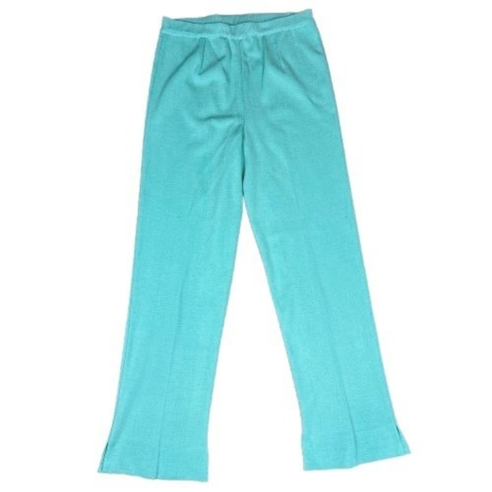 Ming Wang High Rise Knit Pull On Pants Aqua Blue Stretch Crop Leg Bold Office XS